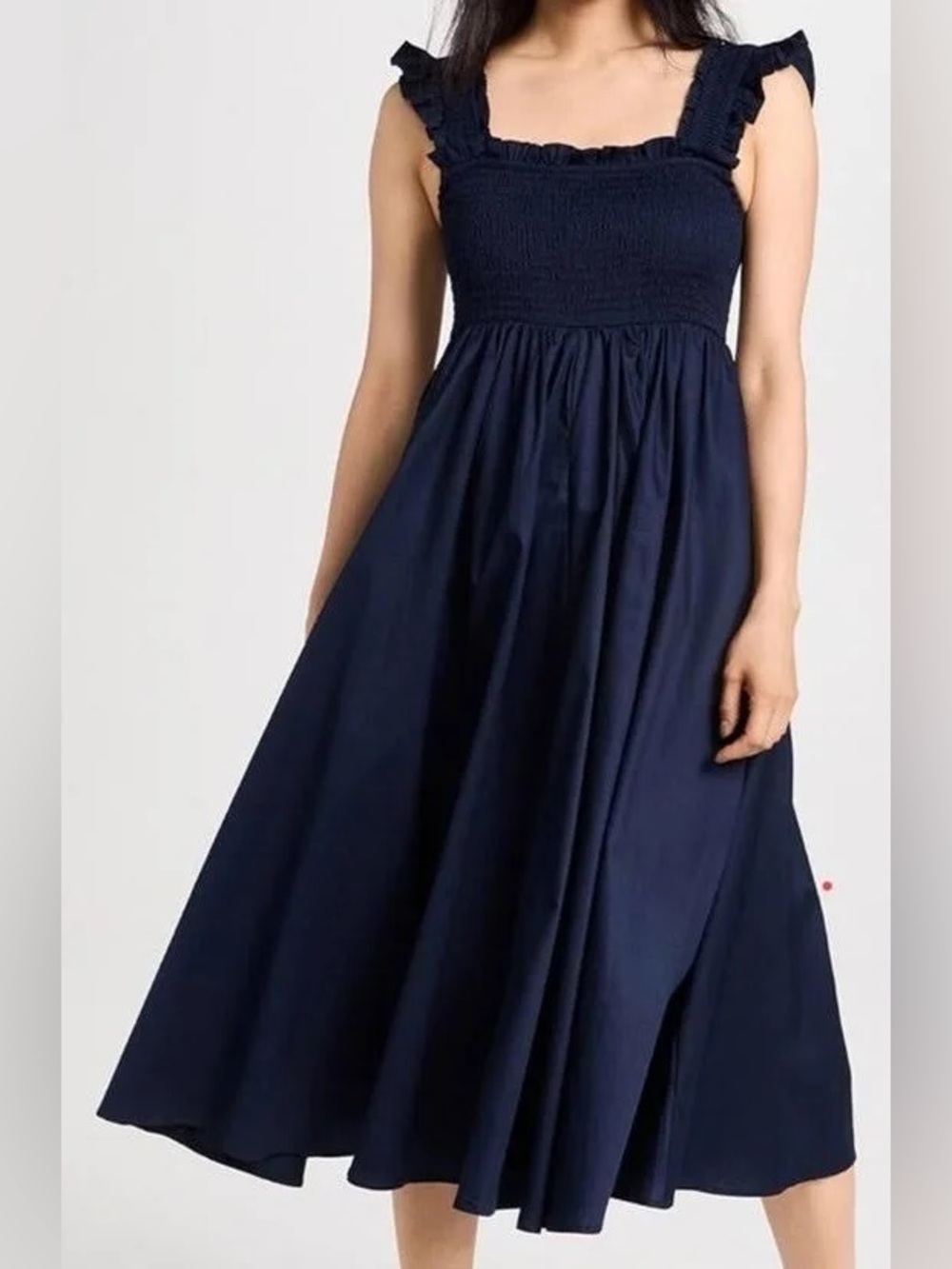 PETITE PLUME Navy Margaux Twill Cotton Ruffled Strap Smocked Sundress Women's XL